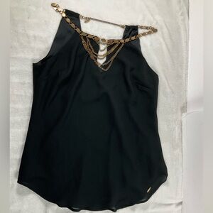 bebe vintage Tank Top‎ black brass chain detailing club new years flowy